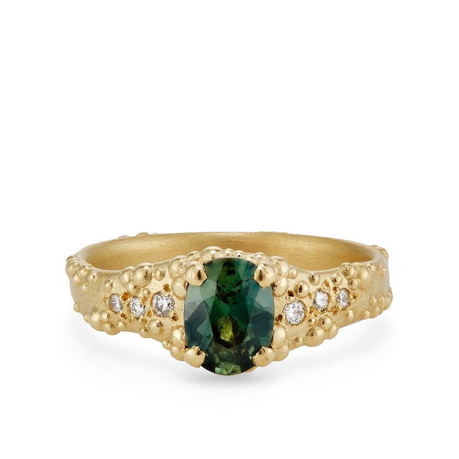 Orno oval green sapphire and diamond ring 9ct yellow gold