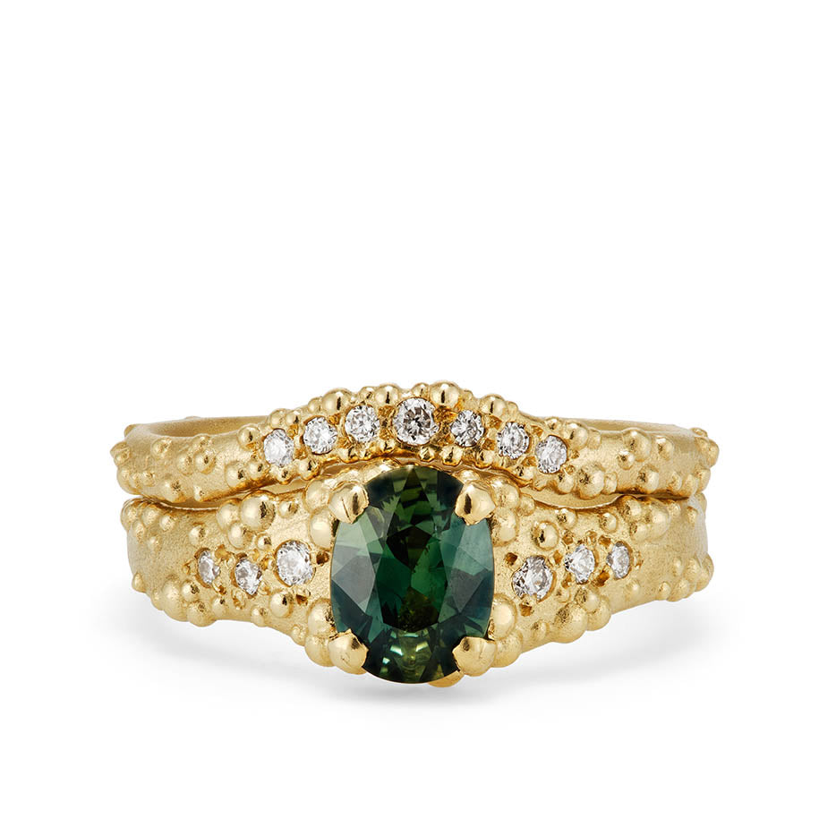 Orno wishbone wedding band with 7 diamonds 9ct yellow gold