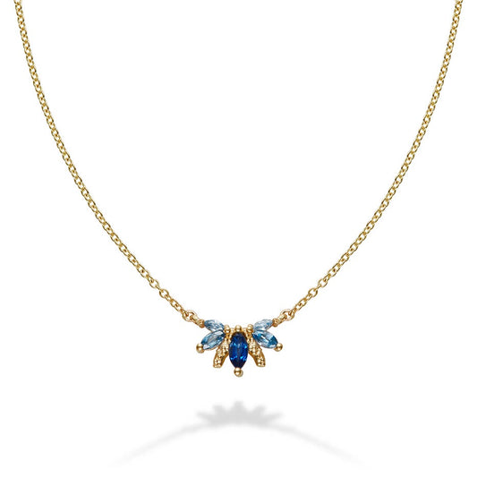 Orno blue sapphire marquise flare pendant 14ct yellow gold