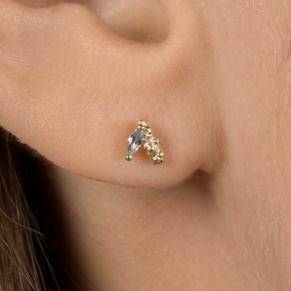 Orno blue sapphire mini fan studs 14ct yellow gold