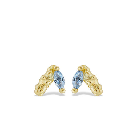 Orno blue sapphire mini fan studs 14ct yellow gold