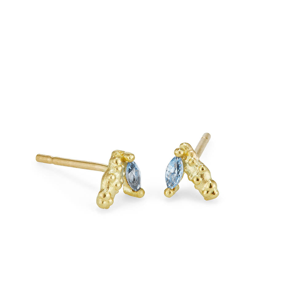 Orno blue sapphire mini fan studs 14ct yellow gold
