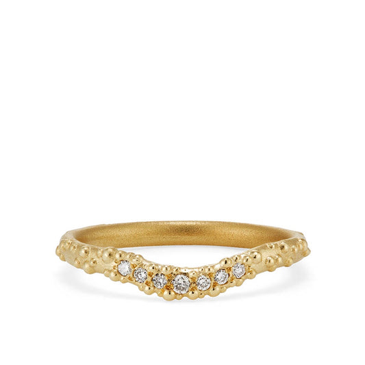 Orno wishbone wedding band with 7 diamonds 9ct yellow gold