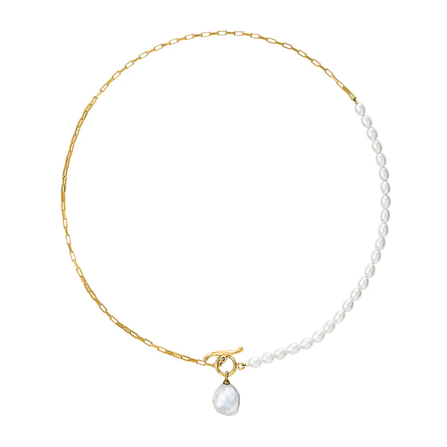 Keshi Pearl Drop Chain Necklace