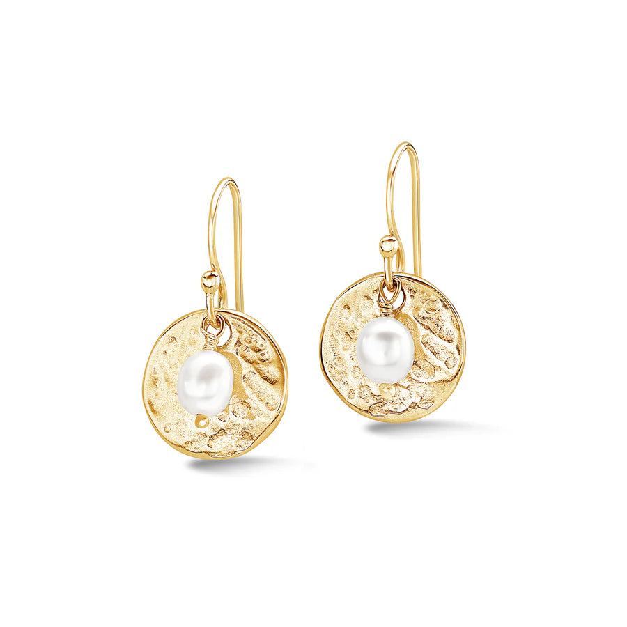 Hammered Disc & Pearl Earrings
