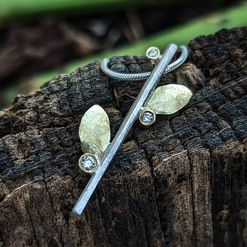 Silver, Gold & Diamond Leaf Pendant