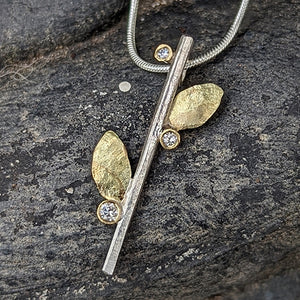 Silver, Gold & Diamond Leaf Pendant