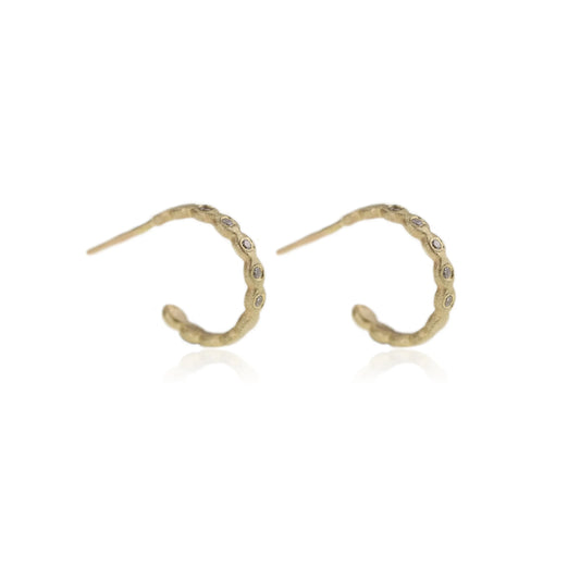 9ct yellow gold Scallop & Orange Diamond Hoop Stud Earrings