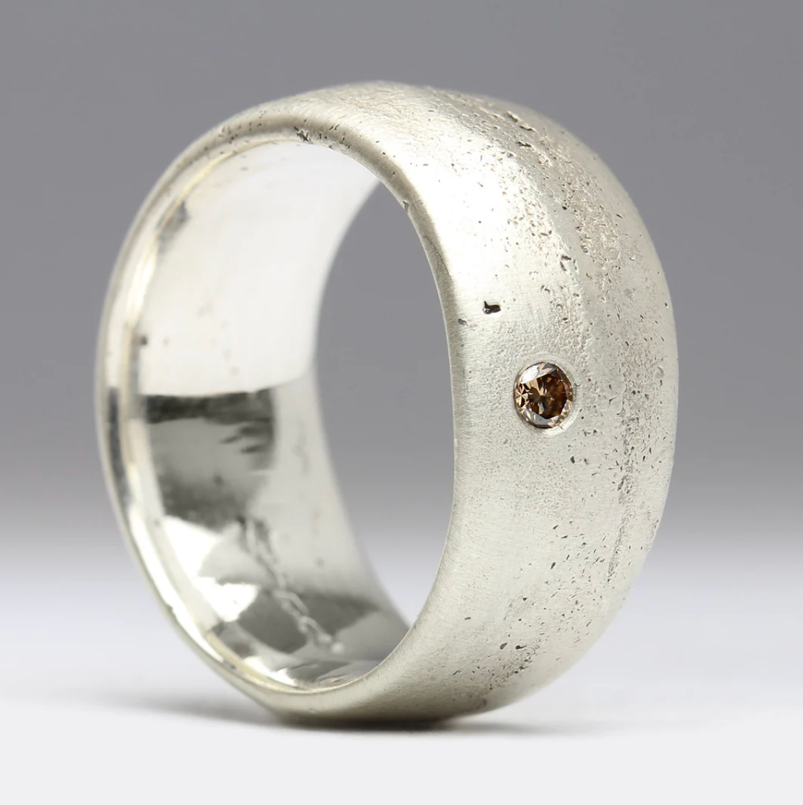 Silver Sandcast Ring with Brown Diamond
