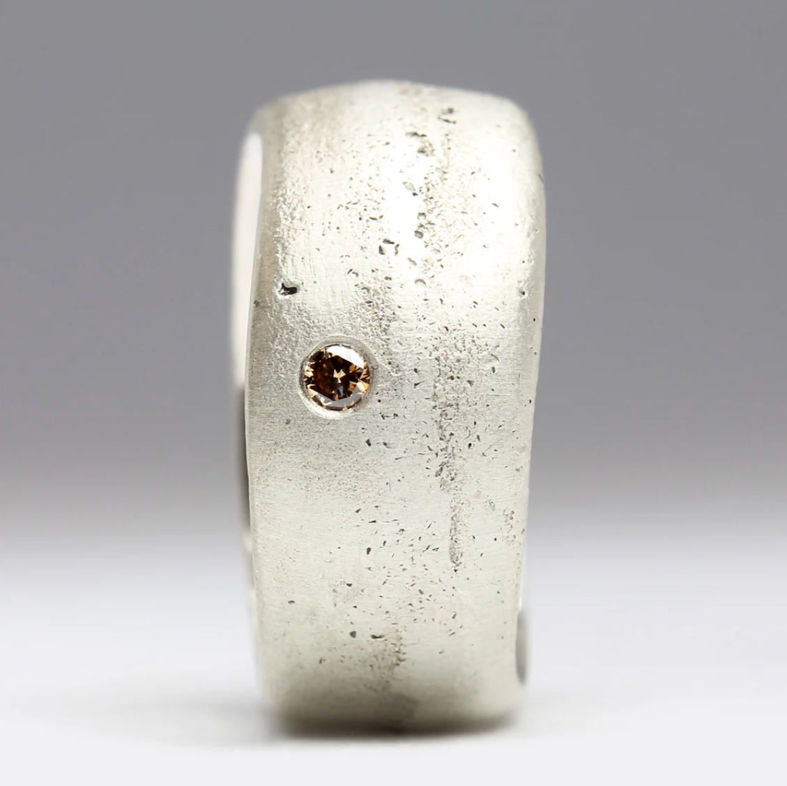 Silver Sandcast Ring with Brown Diamond