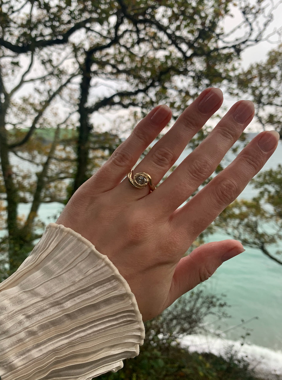 Wave Oval Diamond Ring