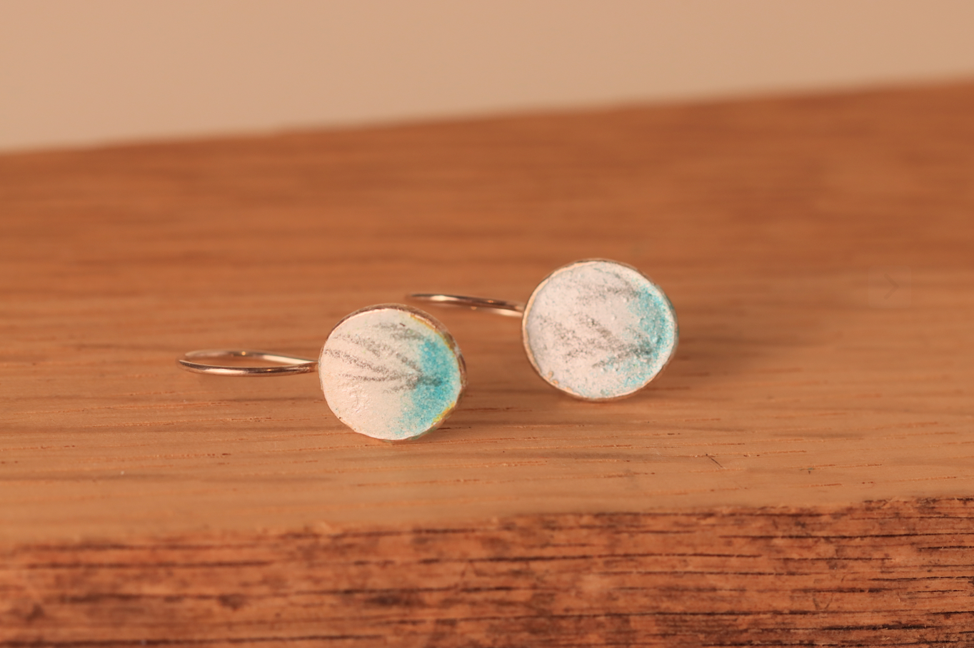 Enamelled hook oval earrings with drawn sprigs