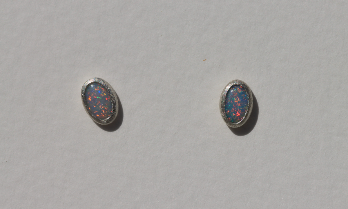 Opal Silver Stud Earrings Purple/Pink