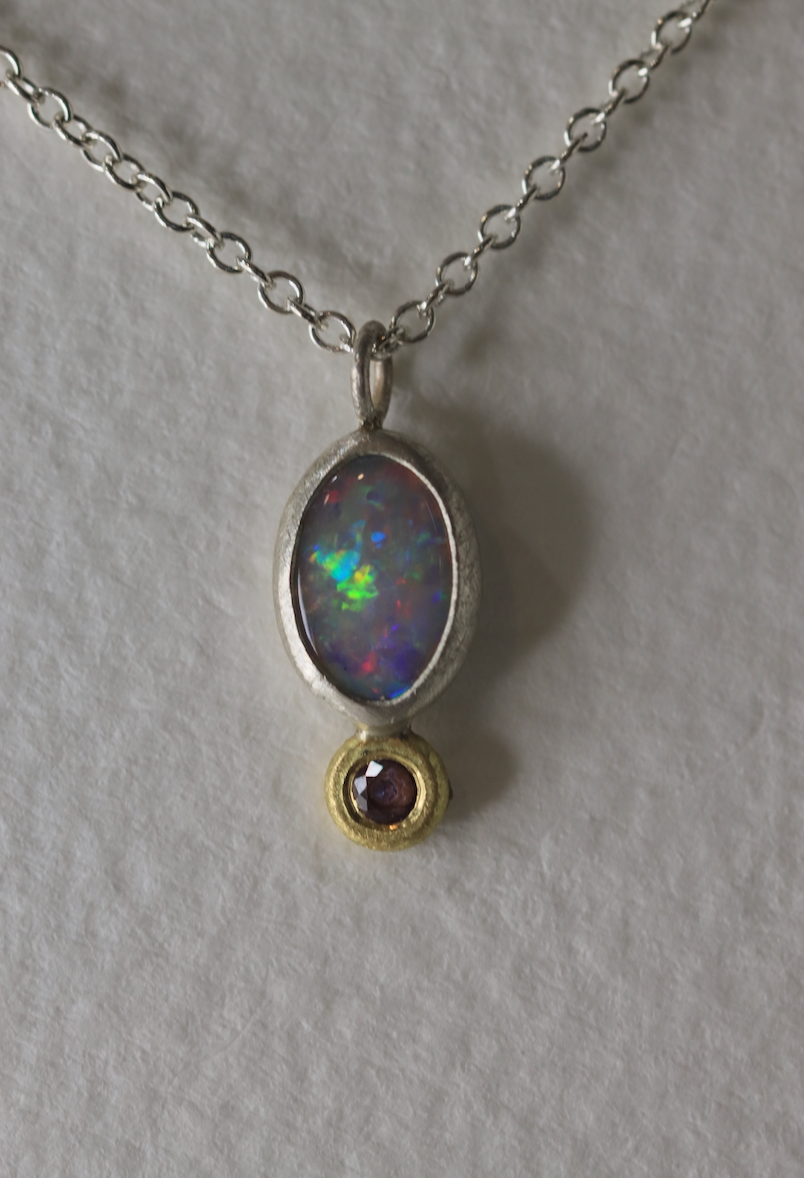 Oval Opal & Purple Sapphire Necklace