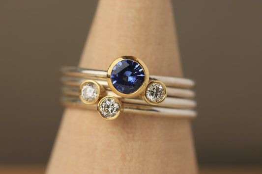 Stacking rings with diamonds and Ceylon Sapphire
