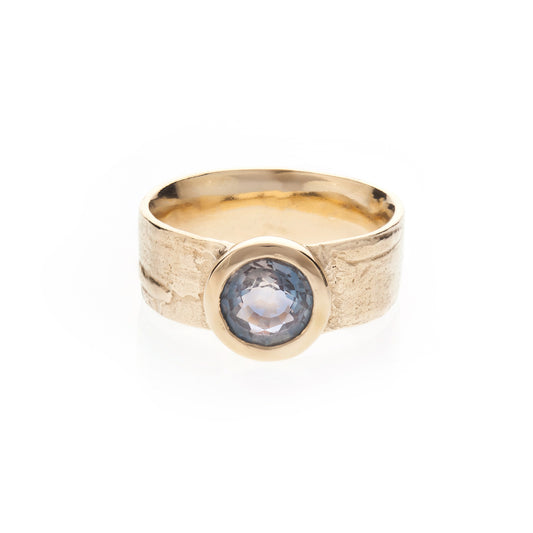 Golden Silver Birch and Sapphire Ring