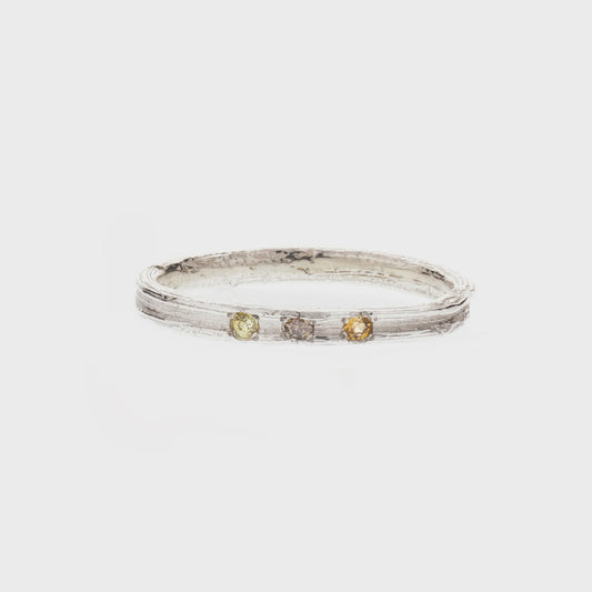 3 stone corkscrew ring silver