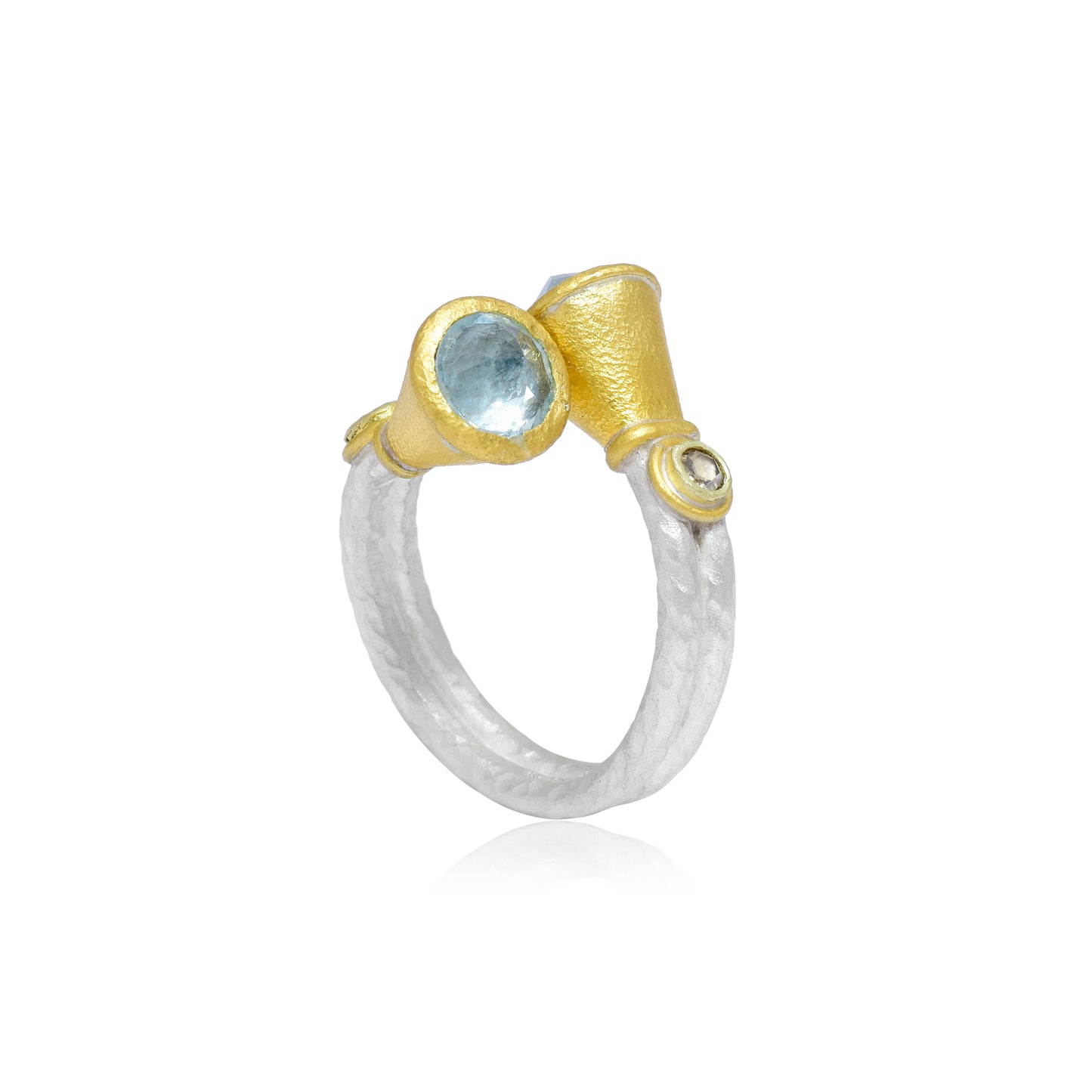 Cross Over Aquamarine & Diamond Ring