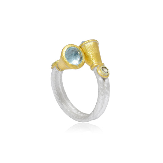 Cross Over Aquamarine & Diamond Ring