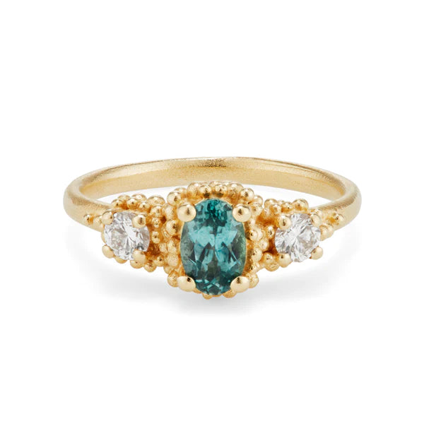 Teal Sapphire Triple Cluster Ring