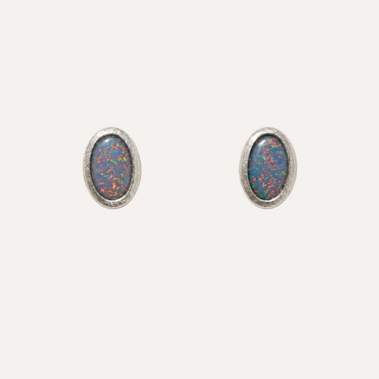 Opal Silver Stud Earrings Purple/Pink