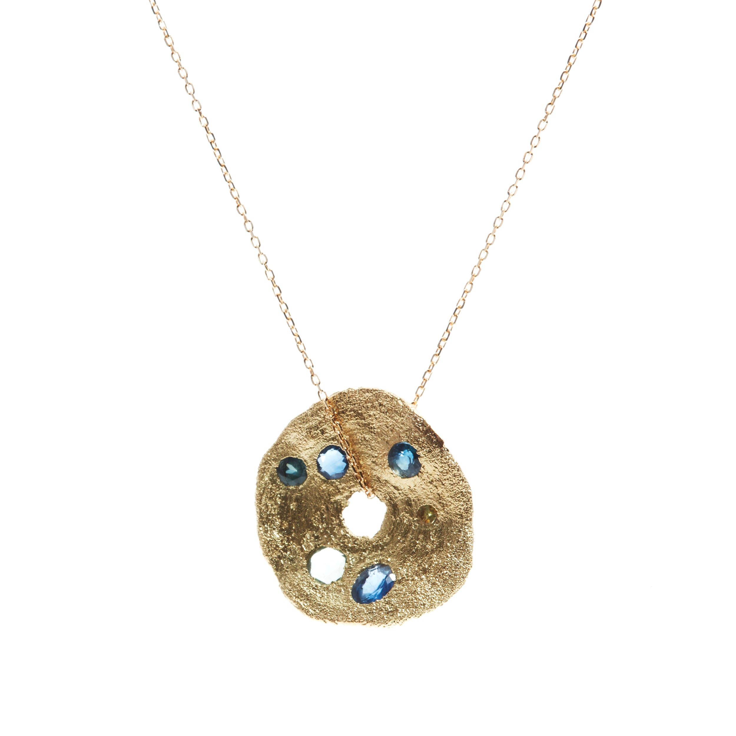 Gold Circle Pendant with Sapphires