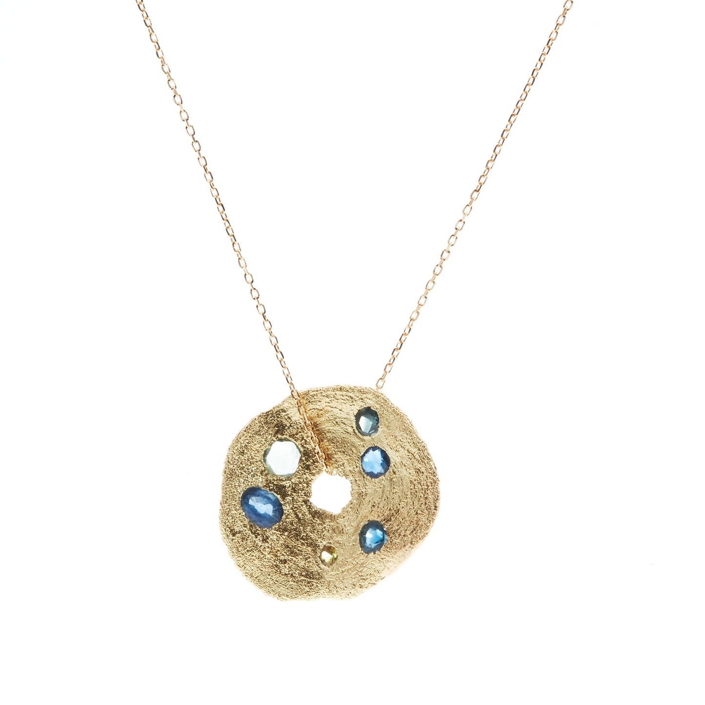 Gold Circle Pendant with Sapphires