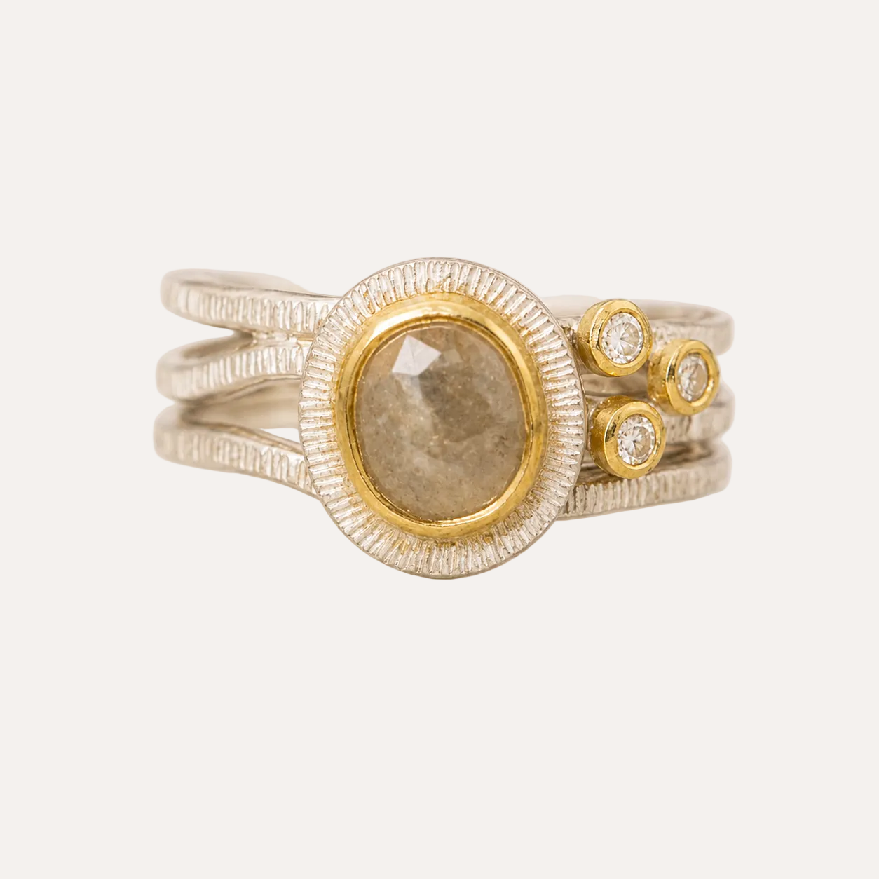 Salt & Pepper Diamond Silver Ring with 18ct Gold Detail
