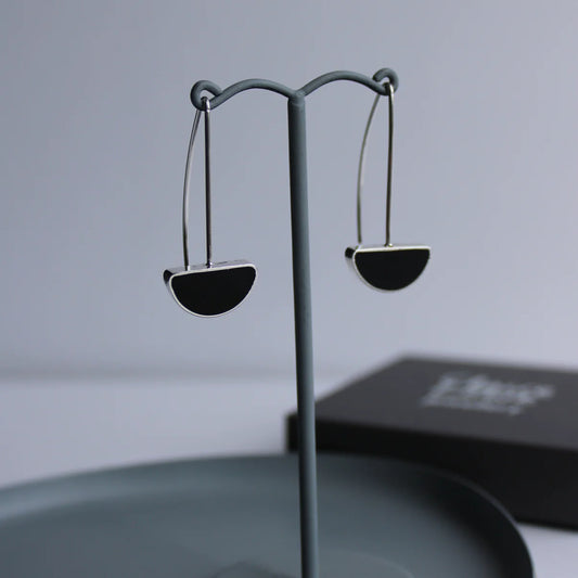 black arc drop earrings