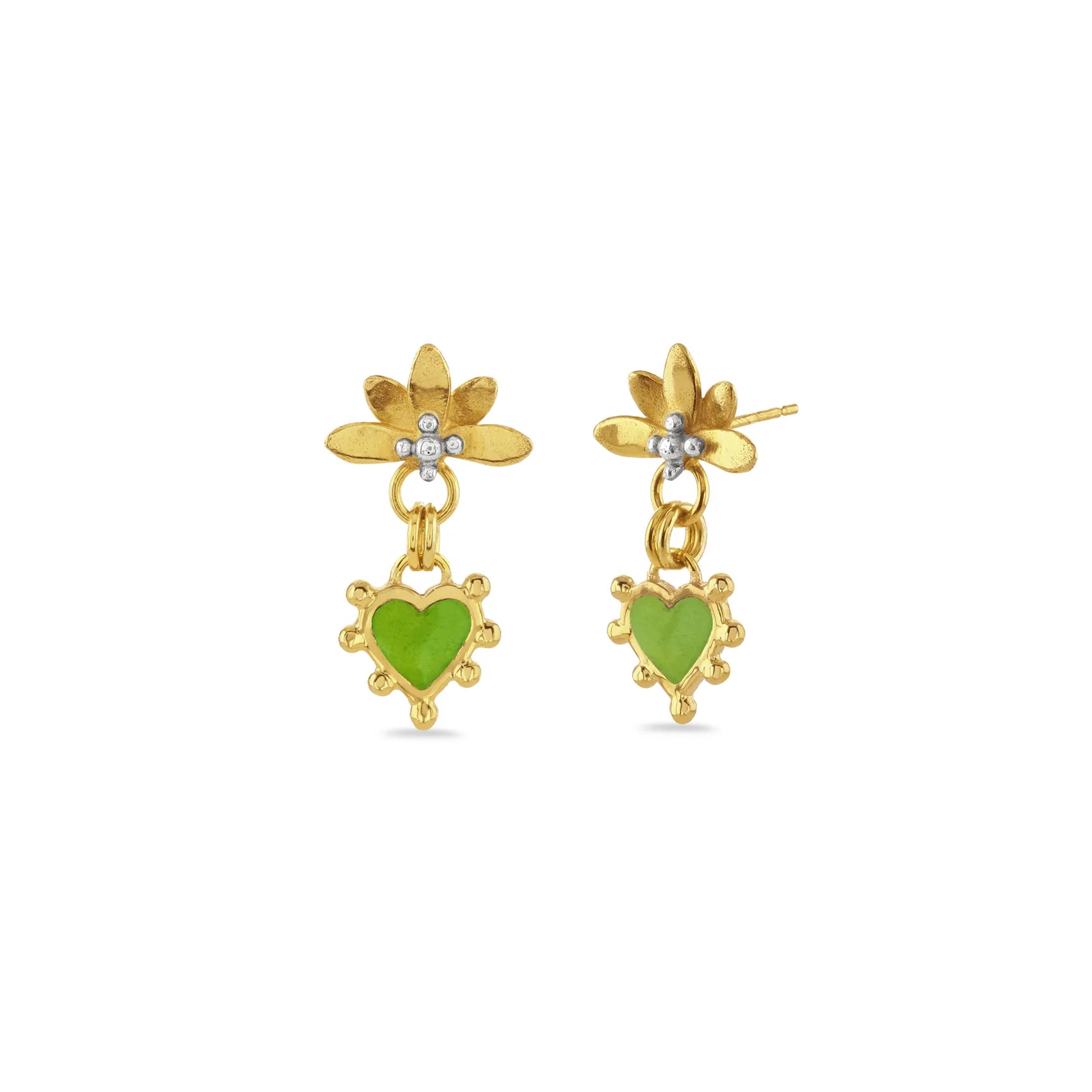 boho sunset earrings with green hearts
