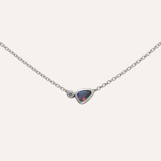 Opal & Diamond Silver Necklace