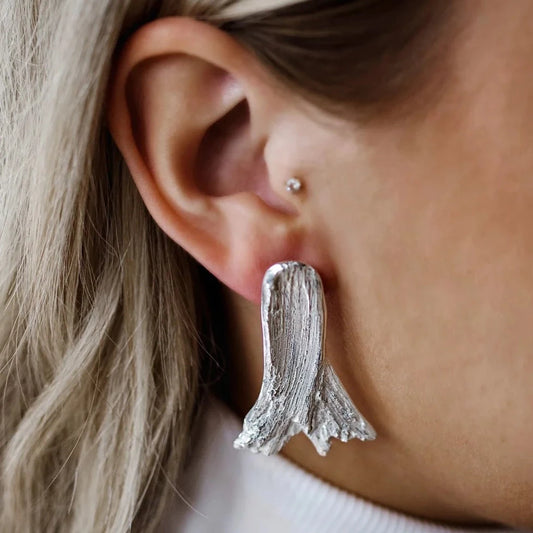 Silver Brushstroke Flared Earrings