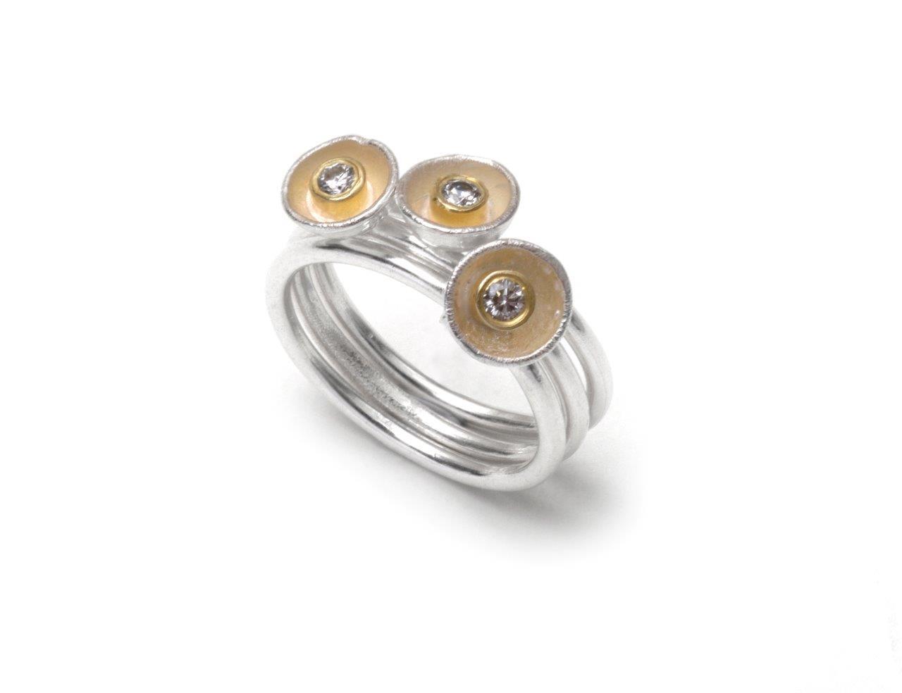 silver diamond cups stacking ring