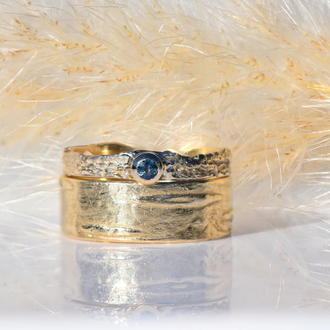 London Plane Dot Ring with Teal Sapphire