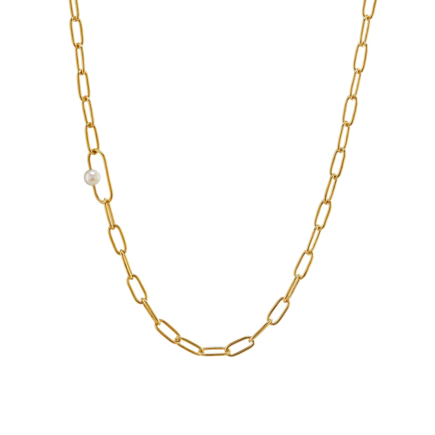 gold link necklace with pearl
