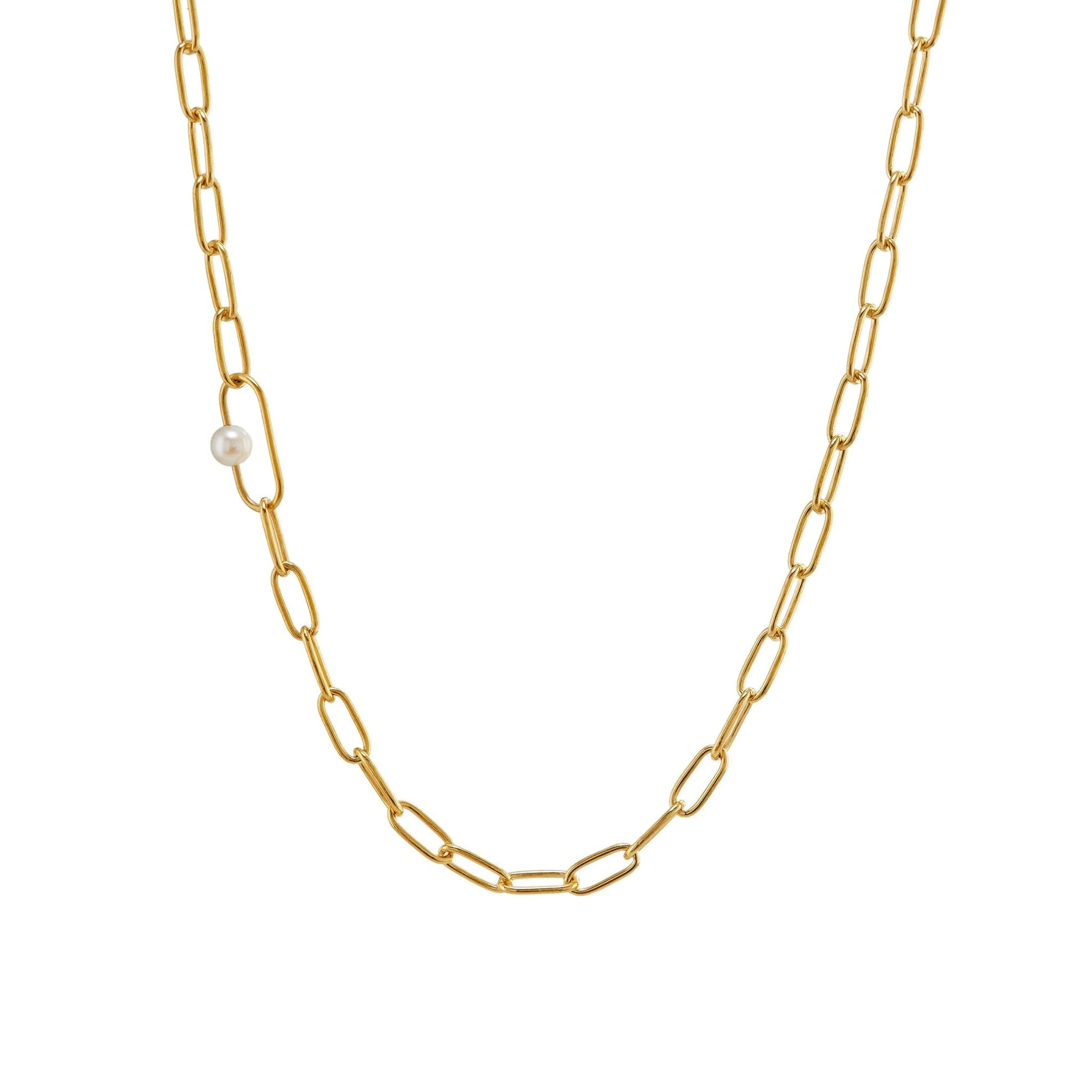 gold link necklace with pearl