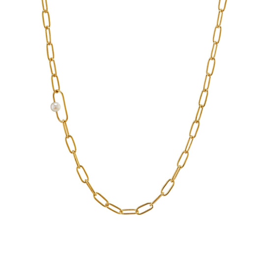 gold link necklace with pearl