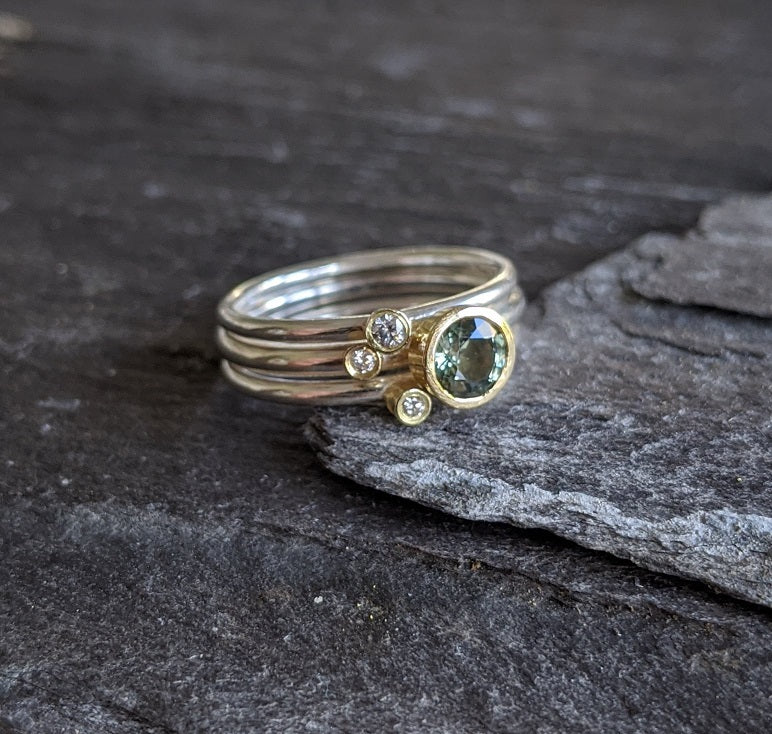 Green Sapphire & Diamond Stacking Rings – Polka Dot Gallery