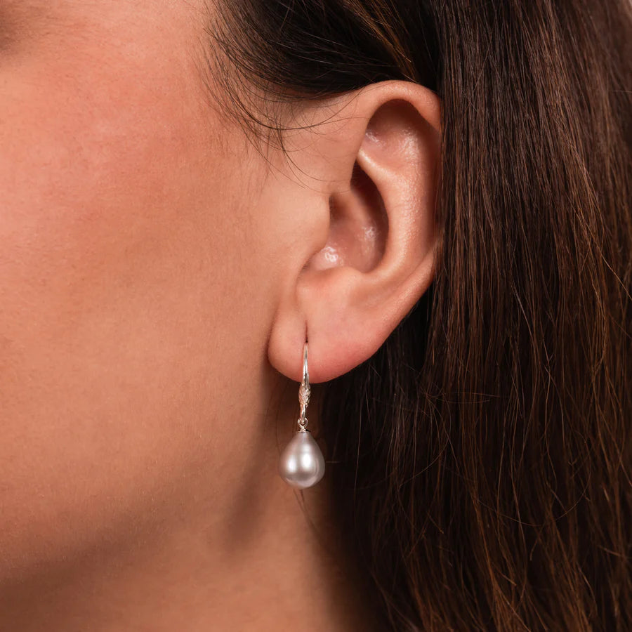 grey pearl drop earrings
