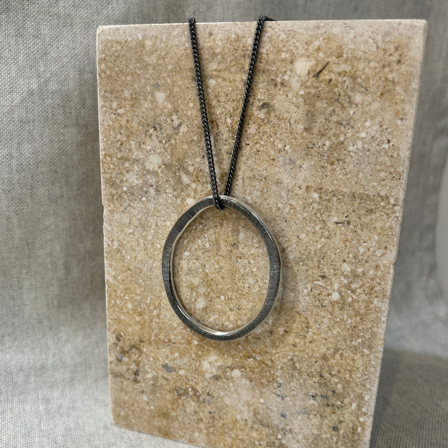 oxidised silver circle necklace