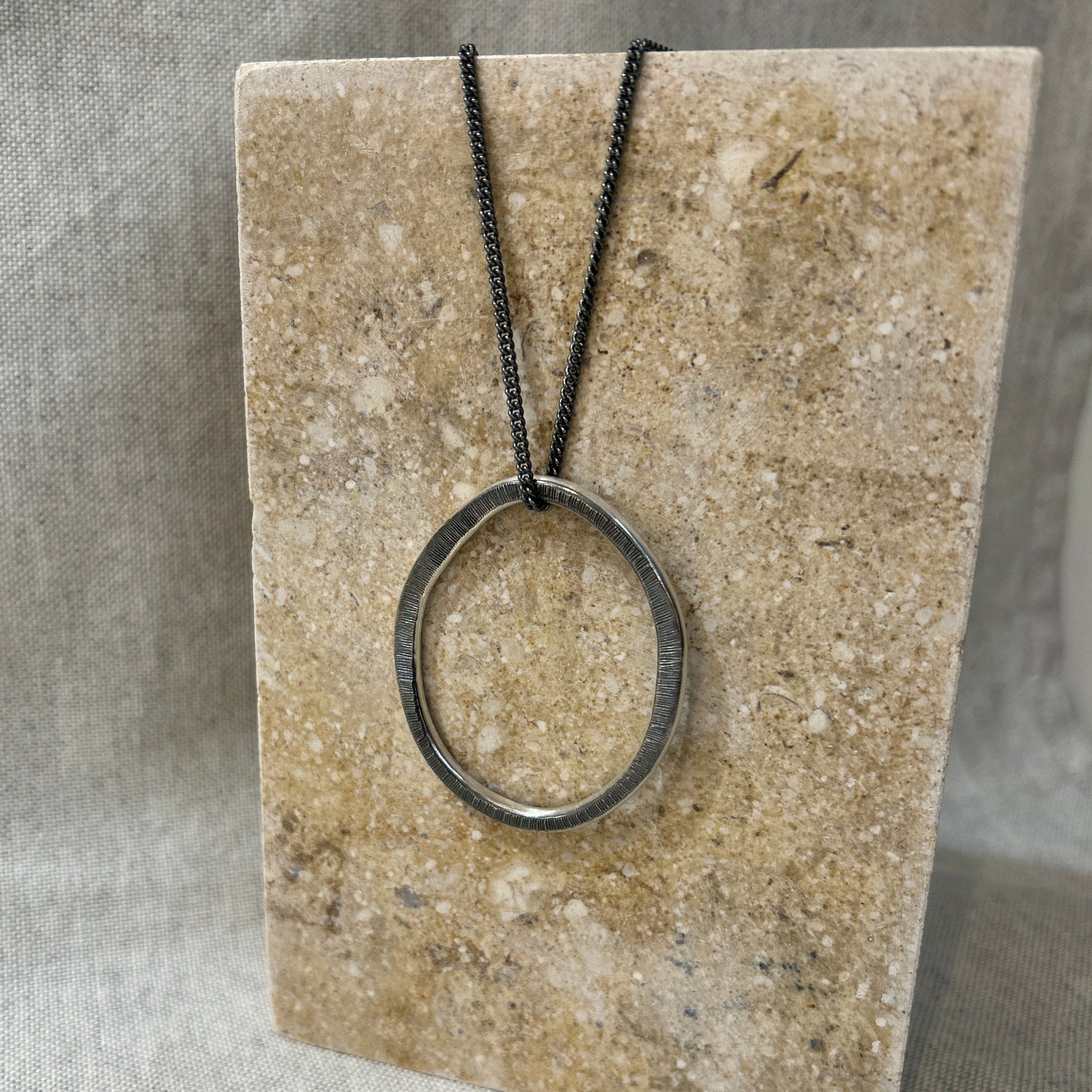 oxidised silver circle necklace
