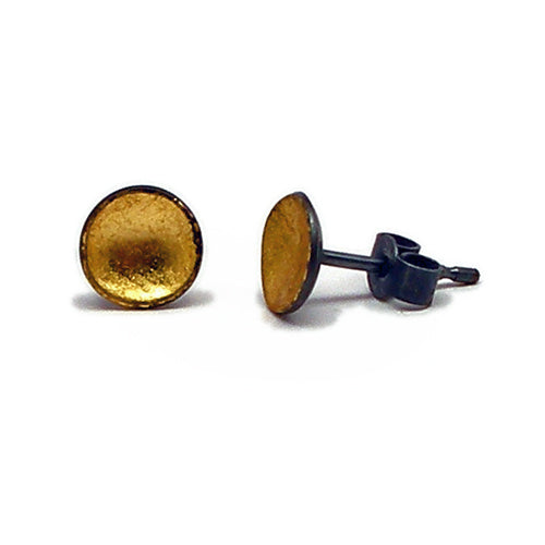 Tiny Round Gold Leaf Studs