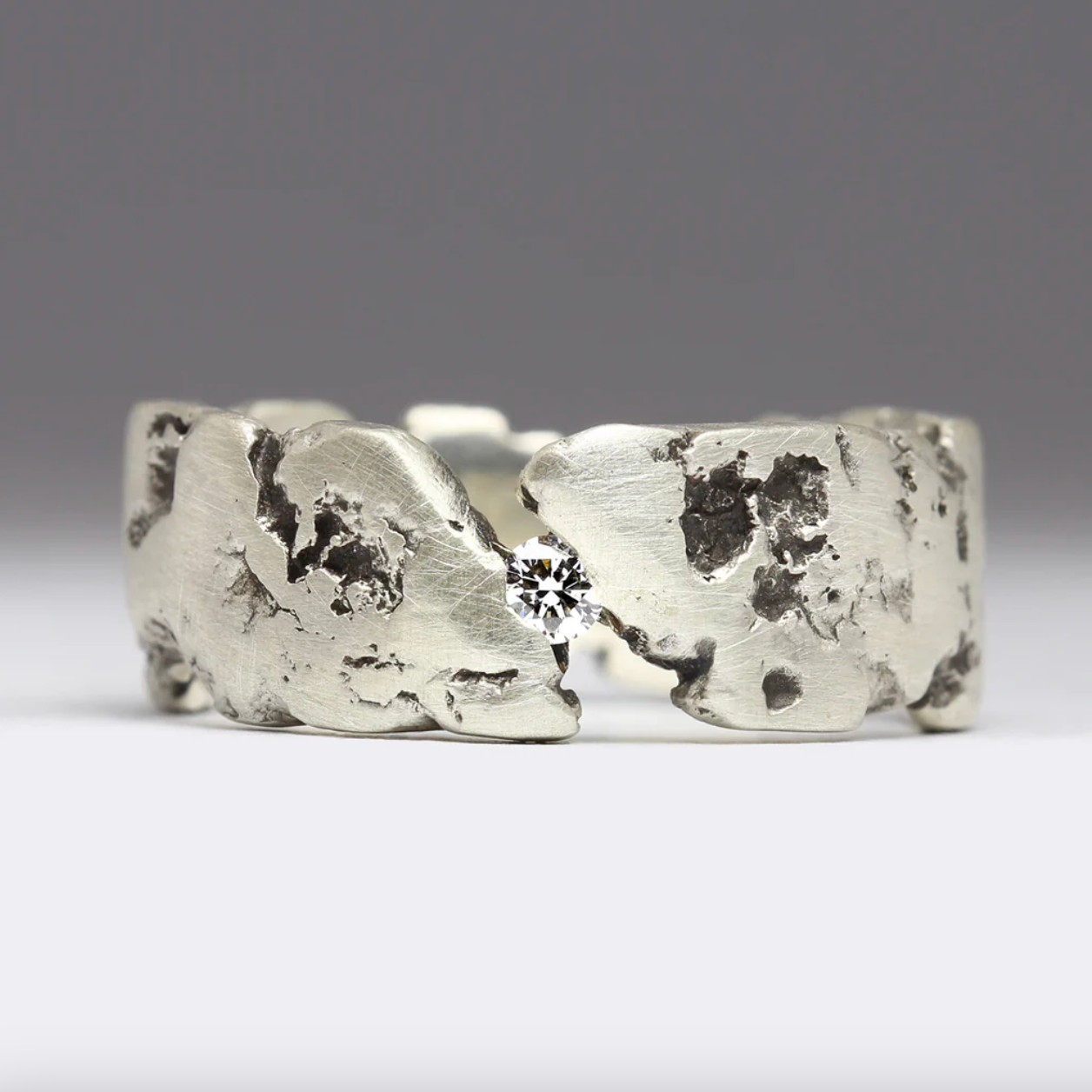 silver and diamond rock ring