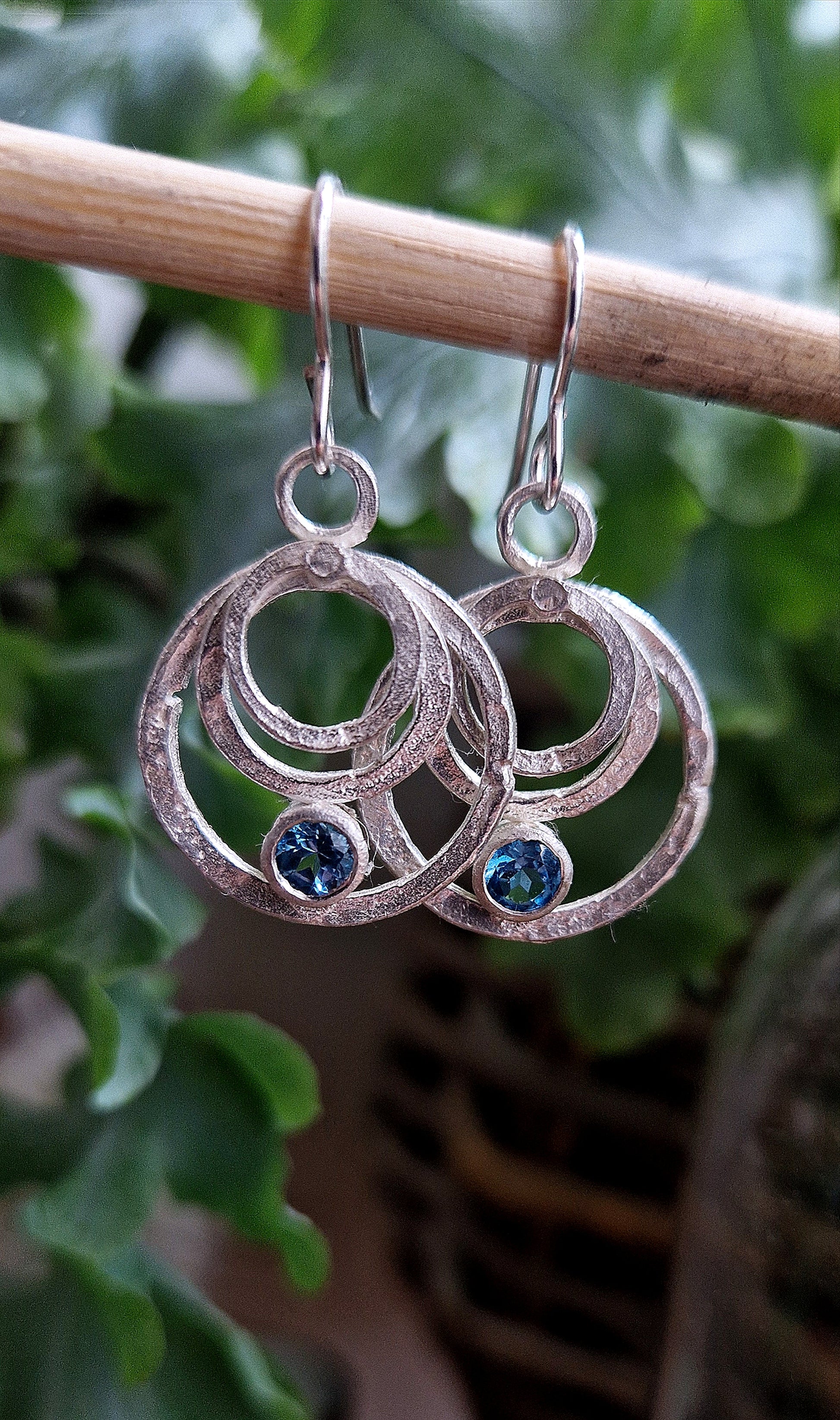 Silver and topaz circles drop earrings