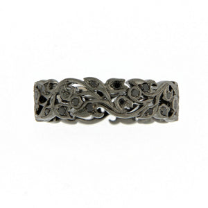 18ct White Gold Floral Band with Black Rhodium Plating & Black Diamonds