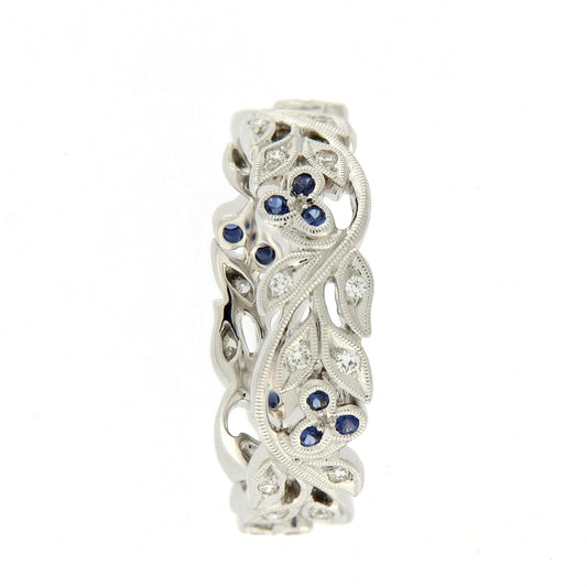 18ct White Gold Floral Band with Diamonds & Sapphires
