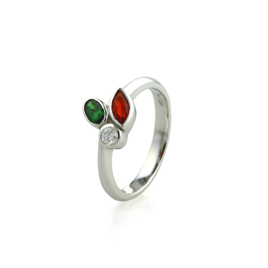 Fire Opal, Tsavorite and Diamond Ring