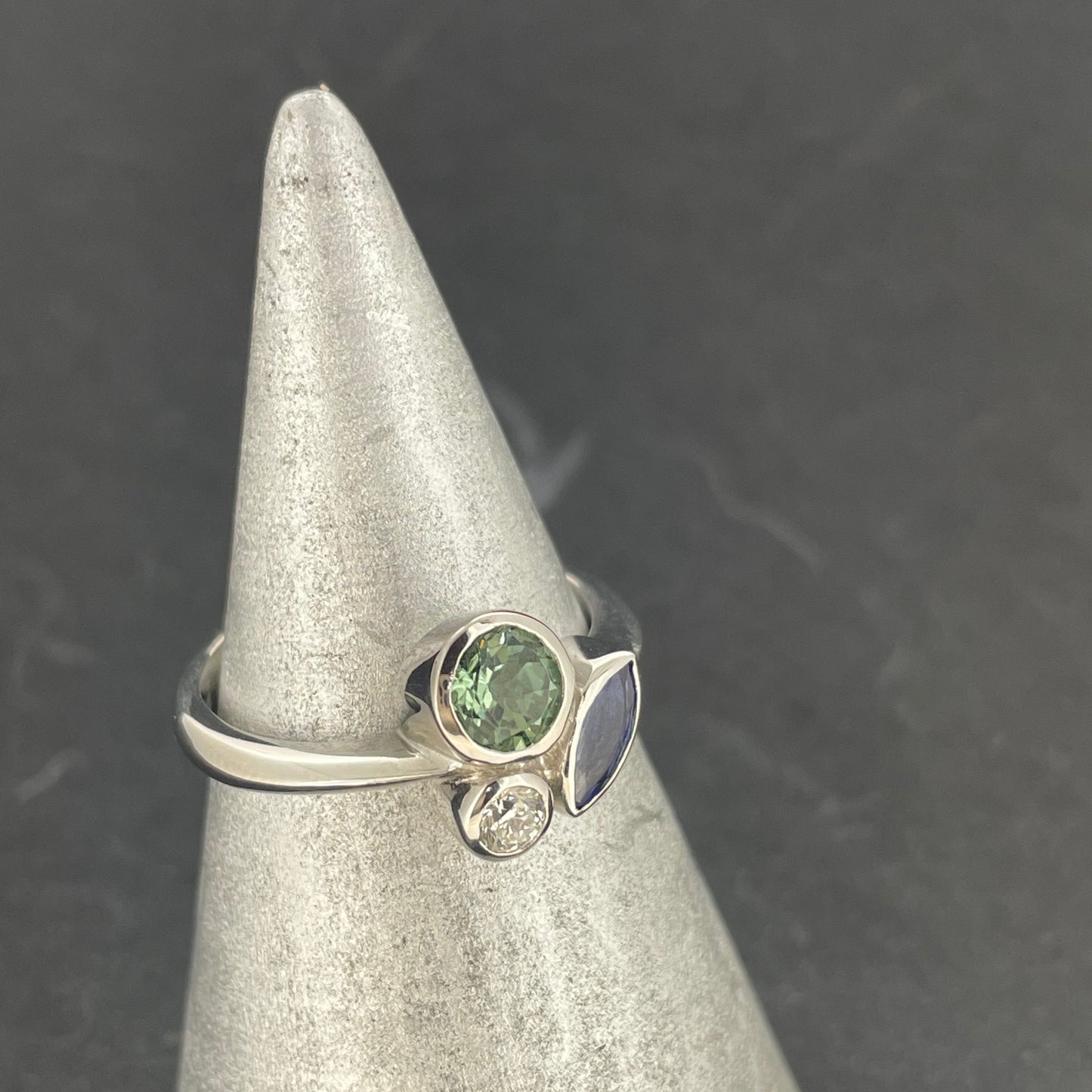 Tanzanite, Green Tourmaline & Diamond Ring