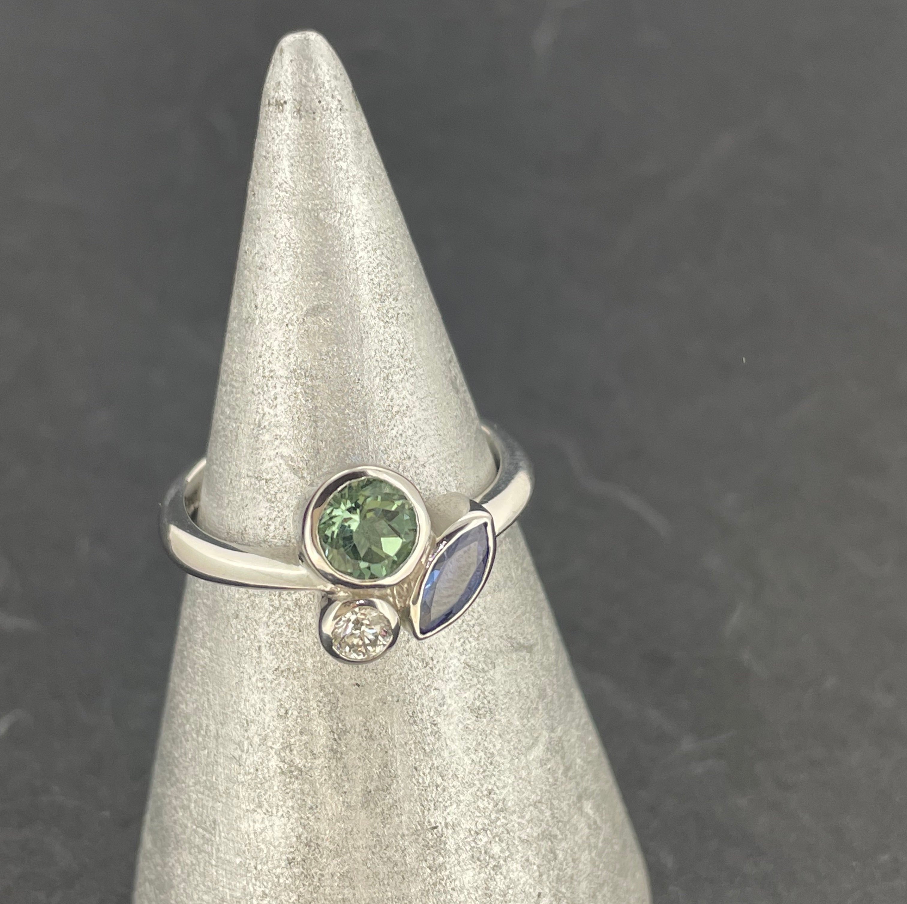 Tanzanite, Green Tourmaline & Diamond Ring