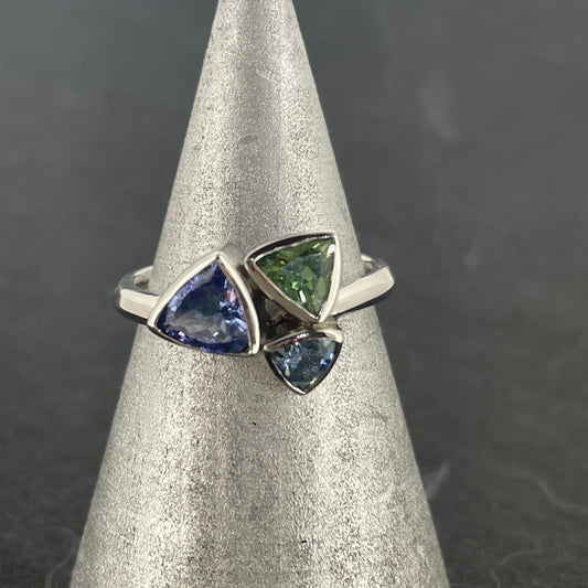 Tanzanite, Tsavorite and Aquamarine Ring